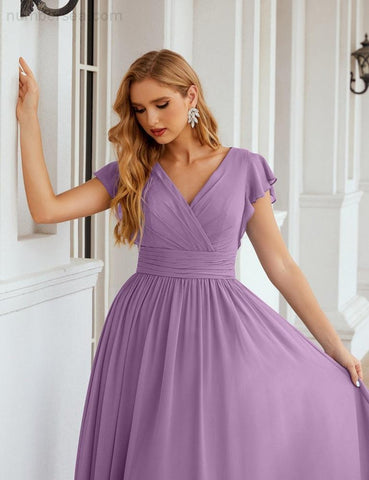 Numbersea V-Neck Bridesmaid Dress Floor Length Backless Formal Evening Dress 28024