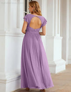 Numbersea V-Neck Bridesmaid Dress Floor Length Backless Formal Evening Dress 28024