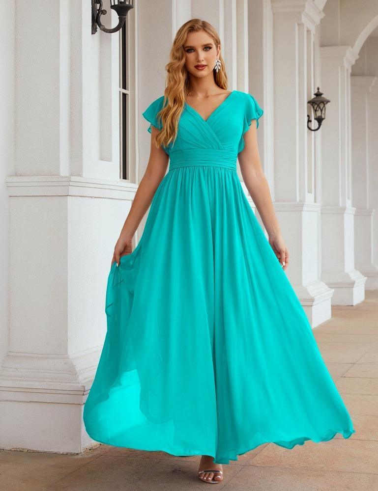 Numbersea V-Neck Bridesmaid Dress Floor Length Backless Formal Evening Dress 28024
