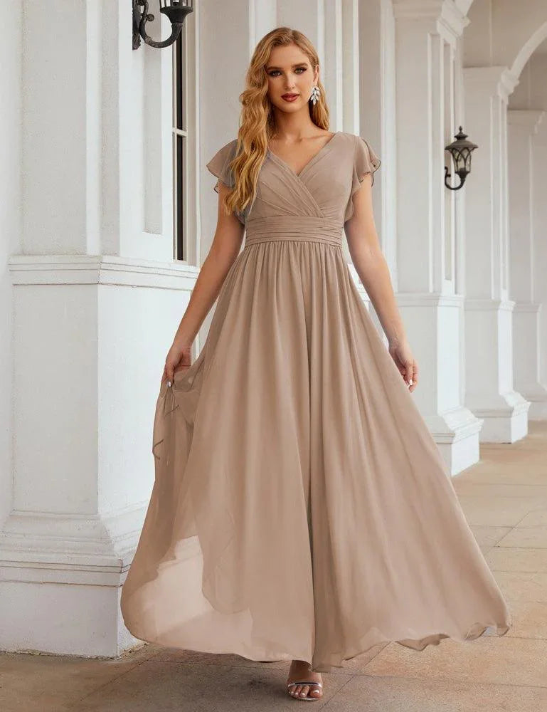 Numbersea V-Neck Bridesmaid Dress Floor Length Backless Formal Evening Dress 28024