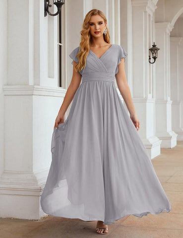 Numbersea V-Neck Bridesmaid Dress Floor Length Backless Formal Evening Dress 28024