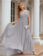Numbersea V-Neck Bridesmaid Dress Floor Length Backless Formal Evening Dress 28024