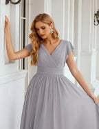 Numbersea V-Neck Bridesmaid Dress Floor Length Backless Formal Evening Dress 28024