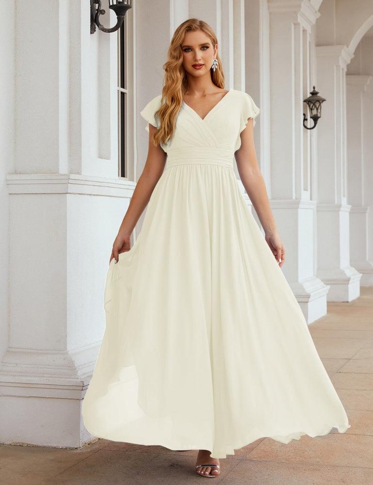 Numbersea V-Neck Bridesmaid Dress Floor Length Backless Formal Evening Dress 28024