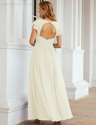 Numbersea V-Neck Bridesmaid Dress Floor Length Backless Formal Evening Dress 28024