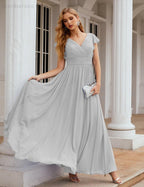Numbersea V-Neck Bridesmaid Dress Floor Length Backless Formal Evening Dress 28024