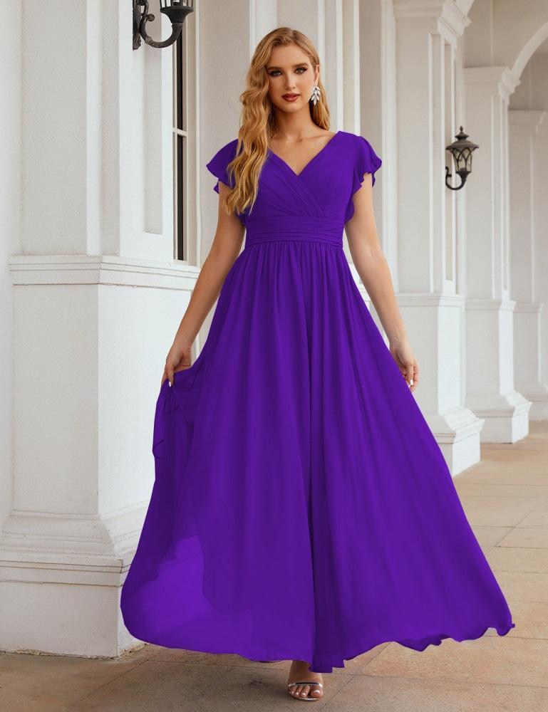 Numbersea V-Neck Bridesmaid Dress Floor Length Backless Formal Evening Dress 28024