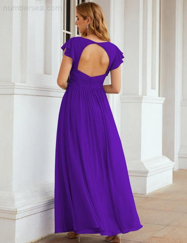 Numbersea V-Neck Bridesmaid Dress Floor Length Backless Formal Evening Dress 28024