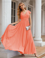 Numbersea V-Neck Bridesmaid Dress Floor Length Backless Formal Evening Dress 28024