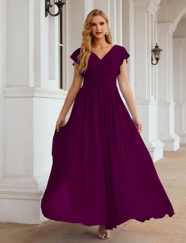Numbersea V-Neck Bridesmaid Dress Floor Length Backless Formal Evening Dress 28024