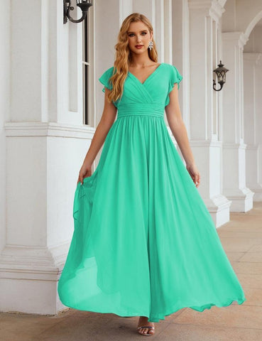 Numbersea V-Neck Bridesmaid Dress Floor Length Backless Formal Evening Dress 28024