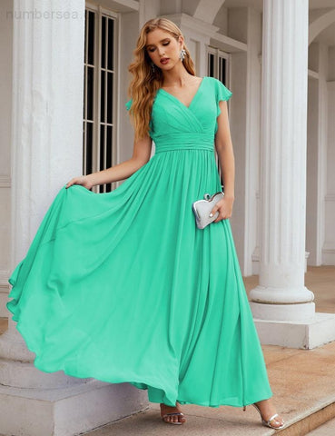 Numbersea V-Neck Bridesmaid Dress Floor Length Backless Formal Evening Dress 28024