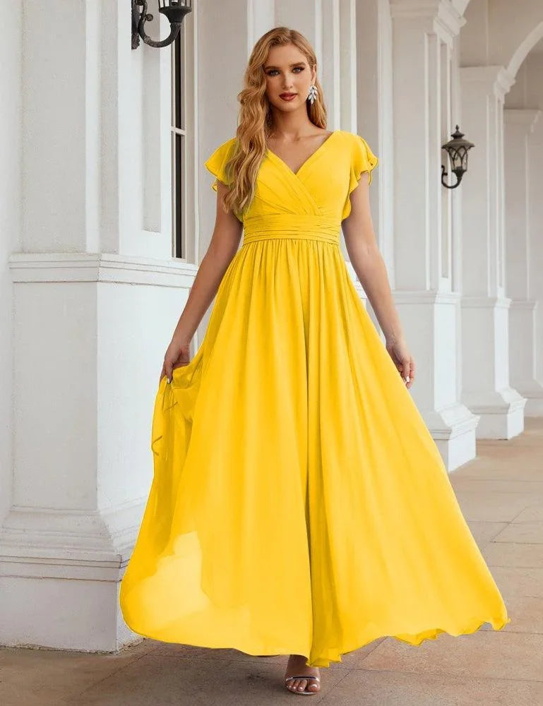 Numbersea V-Neck Bridesmaid Dress Floor Length Backless Formal Evening Dress 28024