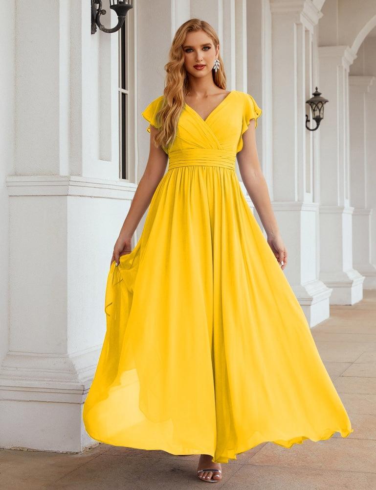 Numbersea V-Neck Bridesmaid Dress Floor Length Backless Formal Evening Dress 28024