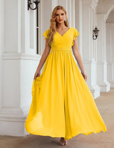 Numbersea V-Neck Bridesmaid Dress Floor Length Backless Formal Evening Dress 28024