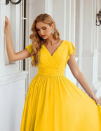 Numbersea V-Neck Bridesmaid Dress Floor Length Backless Formal Evening Dress 28024