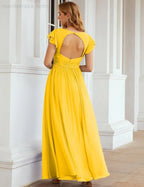 Numbersea V-Neck Bridesmaid Dress Floor Length Backless Formal Evening Dress 28024