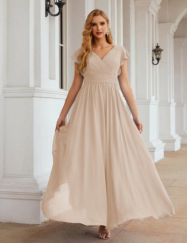 Numbersea V-Neck Bridesmaid Dress Floor Length Backless Formal Evening Dress 28024