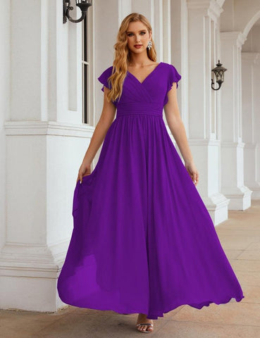 Numbersea V-Neck Bridesmaid Dress Floor Length Backless Formal Evening Dress 28024