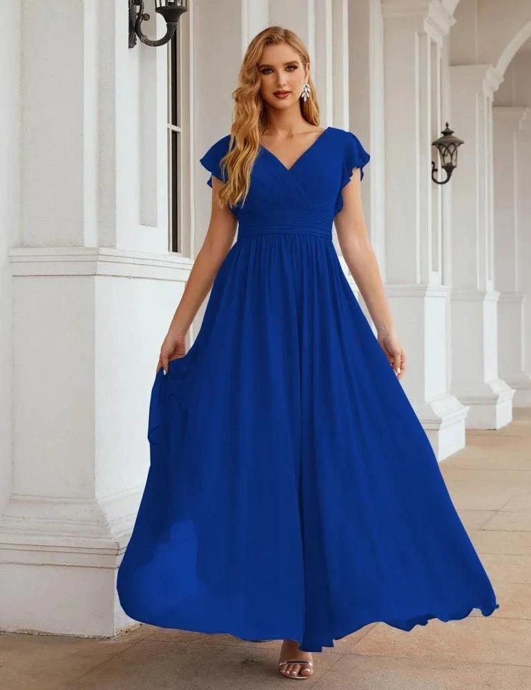 Numbersea V-Neck Bridesmaid Dress Floor Length Backless Formal Evening Dress 28024
