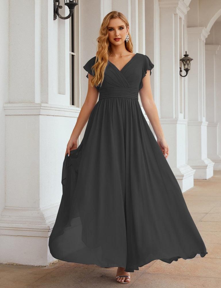 Numbersea V-Neck Bridesmaid Dress Floor Length Backless Formal Evening Dress 28024