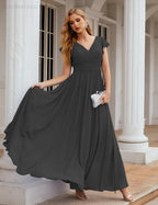 Numbersea V-Neck Bridesmaid Dress Floor Length Backless Formal Evening Dress 28024