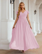 Numbersea V-Neck Bridesmaid Dress Floor Length Backless Formal Evening Dress 28024