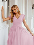 Numbersea V-Neck Bridesmaid Dress Floor Length Backless Formal Evening Dress 28024