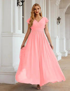 Numbersea V-Neck Bridesmaid Dress Floor Length Backless Formal Evening Dress 28024