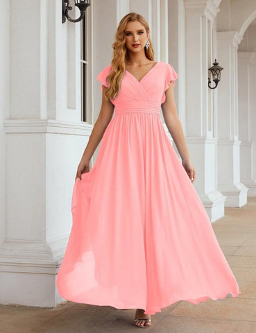 Numbersea V-Neck Bridesmaid Dress Floor Length Backless Formal Evening Dress 28024