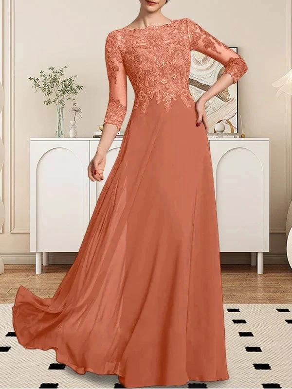 A-line Scoop Floor-Length Lace Chiffon Mother of the Bride Dress With Sequins by Dreamylily