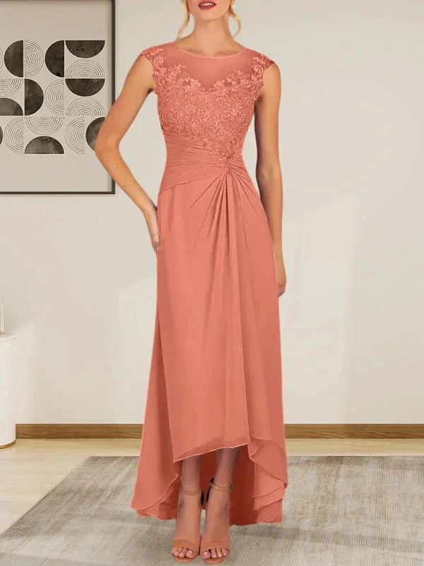 Champagne A-Line Scoop Lace Chiffon Dress by Dreamylily