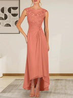 Champagne A-Line Scoop Lace Chiffon Dress by Dreamylily