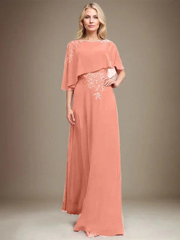 A-line Scoop Floor-Length Chiffon Lace Mother of the Bride Dress With Sequins Beading by Dreamylily