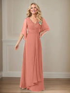 A-Line V-Neck Long Sequins Chiffon Mother Dress by Dreamylily