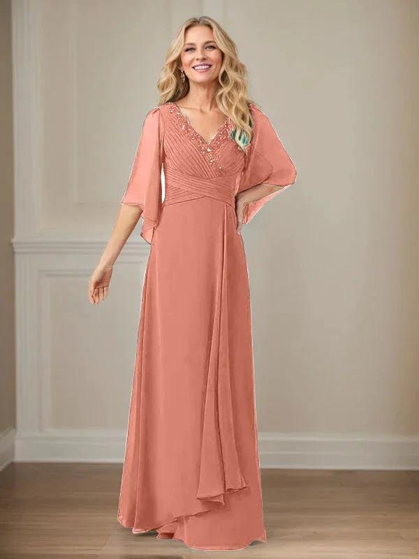 A-Line V-Neck Long Sequins Chiffon Mother Dress by Dreamylily