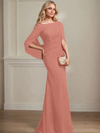 Trumpet/Mermaid Boat Neck Floor-Length Chiffon Mother of the Bride Dress With Pleated by Dreamylily