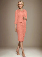 Sheath/Column Scoop Knee-Length Chiffon Lace Mother of the Bride Dress With Beading by Dreamylily