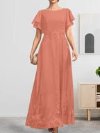 A-line Scoop Ankle-Length Lace Chiffon Mother of the Bride Dress With Sequins by Dreamylily