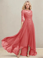 A-line Scoop Illusion Asymmetrical Lace Chiffon Mother of the Bride Dress With Pleated Sequins by Dreamylily