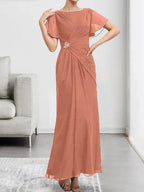 A-line Scoop Illusion Tea-Length Chiffon Lace Mother of the Bride Dress With Beading Sequins by Dreamylily