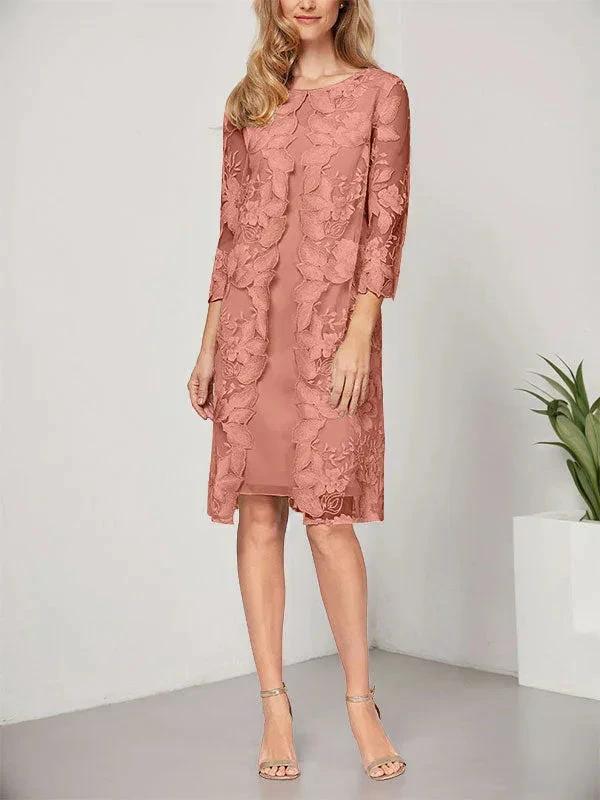 A-line Scoop Knee-Length Chiffon Lace Mother of the Bride Dress With Jacket by Dreamylily