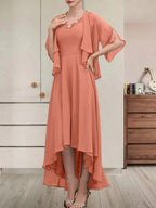 A-line V-Neck Asymmetrical Chiffon Mother of the Bride Dress With Beading Sequins by Dreamylily