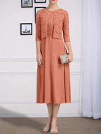 A-line Scoop Tea-Length Chiffon Mother of the Bride Dress With Pleated by Dreamylily