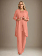 Chiffon Scoop Long Sleeves Mother Of The Bride Pantsuits With Jacket by Dreamylily