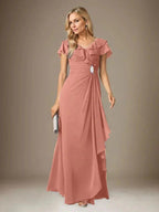 Stormy A-Line V-Neck Ruched Chiffon Dress by Dreamylily