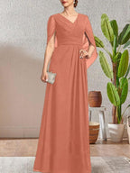 Dark Navy A-Line V-Neck Long Mother of Bride Dress by Dreamylily