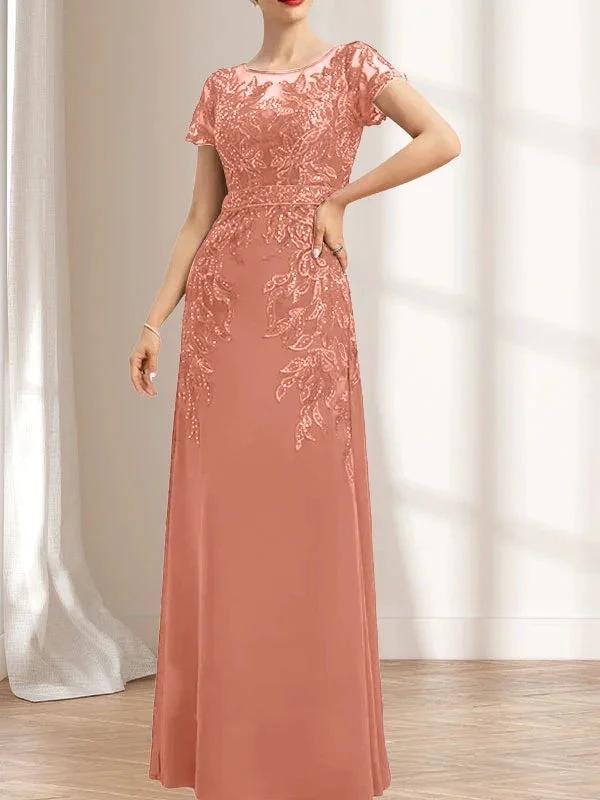 Sheath/Column Scoop Illusion Floor-Length Lace Chiffon Mother of the Bride Dress With Sequins by Dreamylily