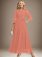 A-line Scoop Ankle-Length Lace Chiffon Mother of the Bride Dress With Bow by Dreamylily