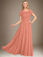 A-Line Scoop Floor-Length Chiffon Mother of the Bride Dress With Applique & Sequins by Dreamylily